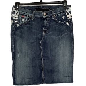 7 for all Mankind RARE Skull Patch Denim Blue Jean Pencil Skirt